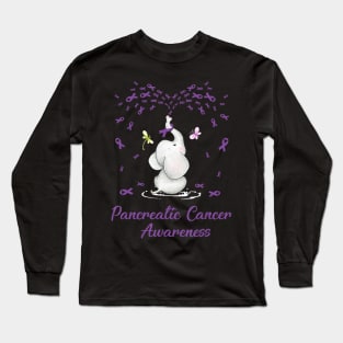 Elephant with Ribbon Pancreatic Cancer Awareness Long Sleeve T-Shirt